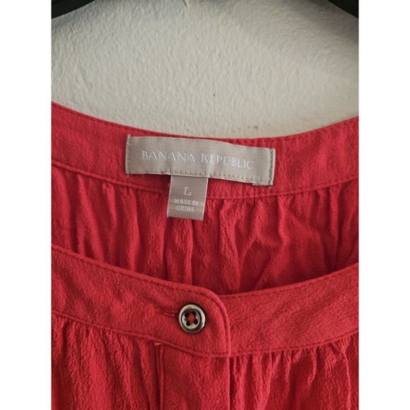 Banana Republic Shirt Womens L Orange Balloon Sleeve Pleated Scoop Neck - Picture 2 of 6